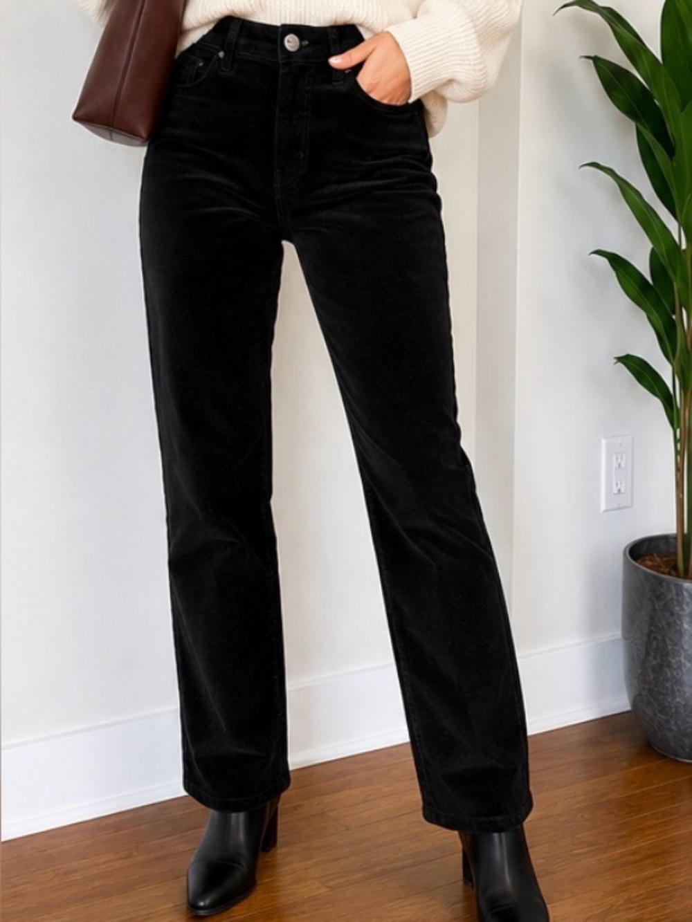 Calvin Klein Jeans Black Corduroy Power Stretch Straight Leg Pants Size 2 x 32